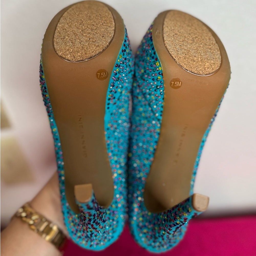 GIANNI BINI 💎Vibrant Blue Rhinestone Stud Platform Stilleto Party Heels (7.5) - Picture 8 of 11